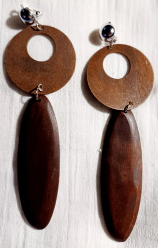 Handmade boho wood clip on earrings Kargo Fresh