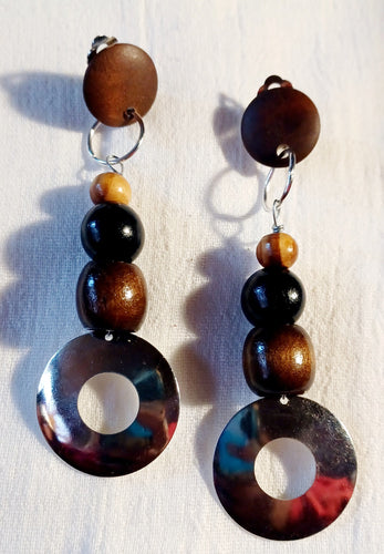 Handmade boho wood clip on earrings Kargo Fresh