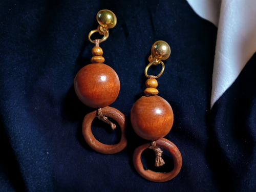 Handmade boho wood clip on earrings Kargo Fresh