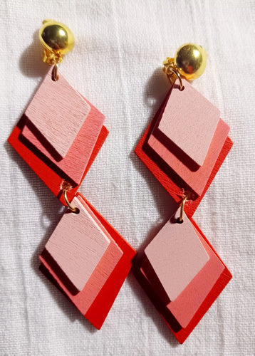 Handmade boho wood clip on earrings Kargo Fresh