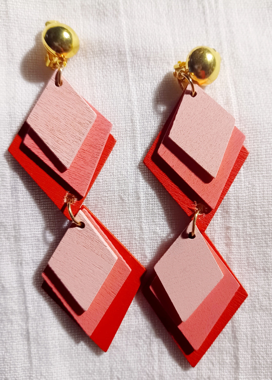 Handmade boho wood clip on earrings Kargo Fresh