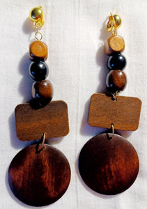 Handmade boho wood clip on earrings Kargo Fresh