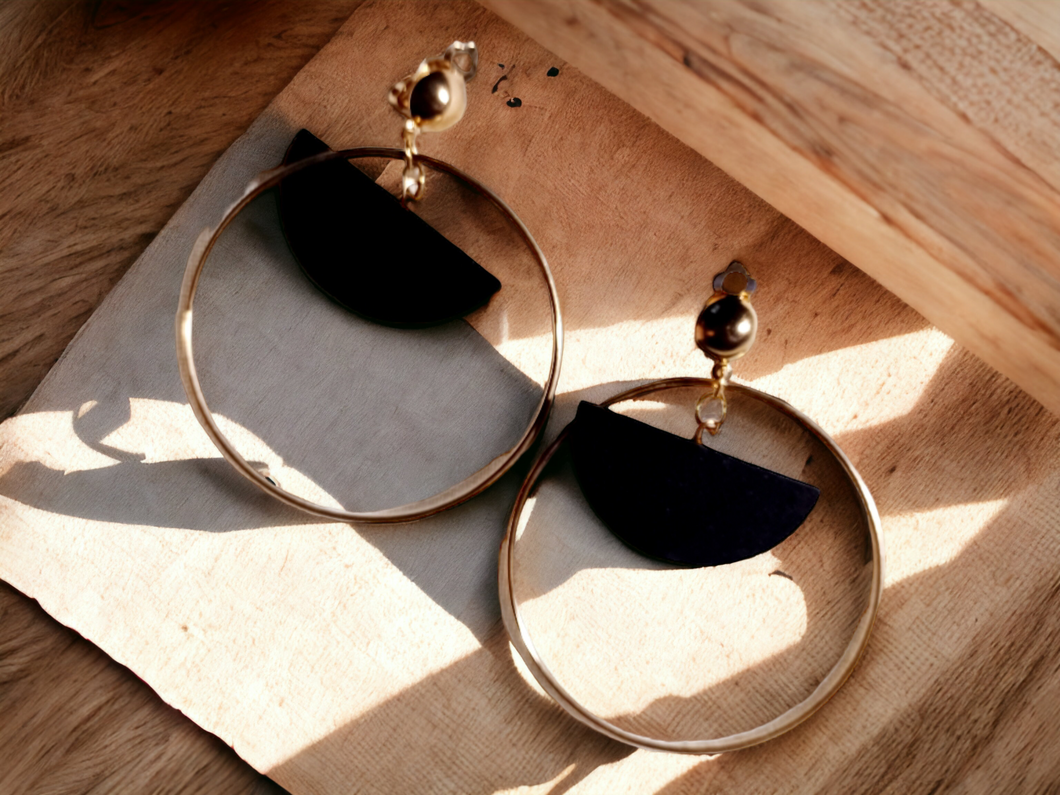 Handmade boho wood hoop clip on earrings Kargo Fresh