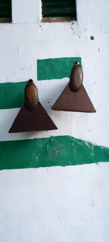 Handmade chunky triangle Boho wood Clip On Earrings Kargo Fresh