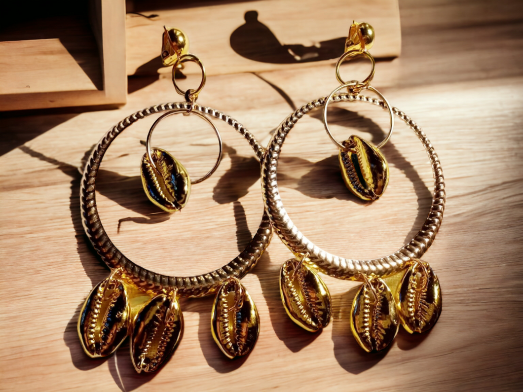 Handmade clip on cowrie hoop earrings Kargo Fresh