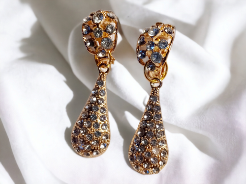 Handmade clip on rhinestone dangle earrings Kargo Fresh