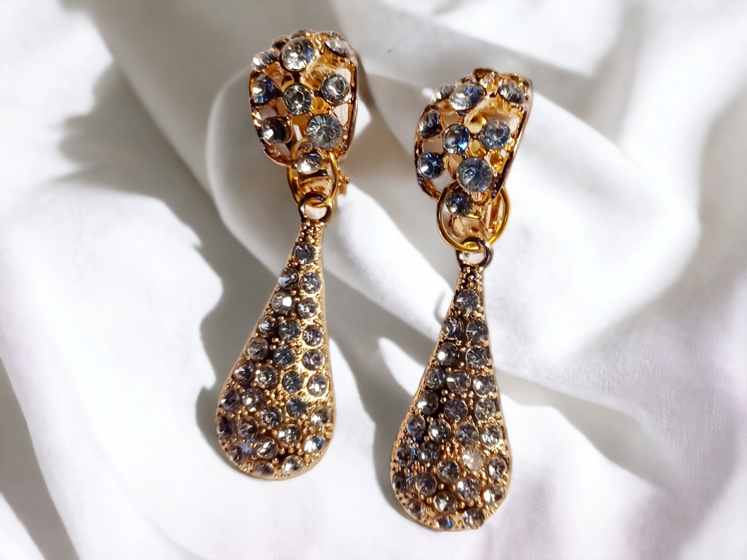 Handmade clip on rhinestone dangle earrings Kargo Fresh