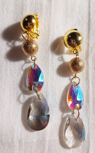Handmade crystal dangle clip on earrings Kargo Fresh