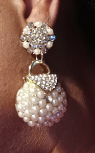 Handmade faux pearl Purse dangle clip on earrings Kargo Fresh