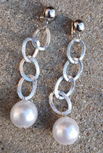 Load image into Gallery viewer, Handmade faux pearl and chain clip on earrings silver Kargo Fresh
