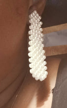 Load image into Gallery viewer, Handmade faux pearl and felt Tie design clip on earrings Kargo Fresh
