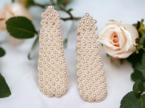 Handmade faux pearl and felt Tie design clip on earrings Kargo Fresh