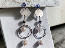 Load image into Gallery viewer, Handmade faux pearl and wood dangle earrings Kargo Fresh
