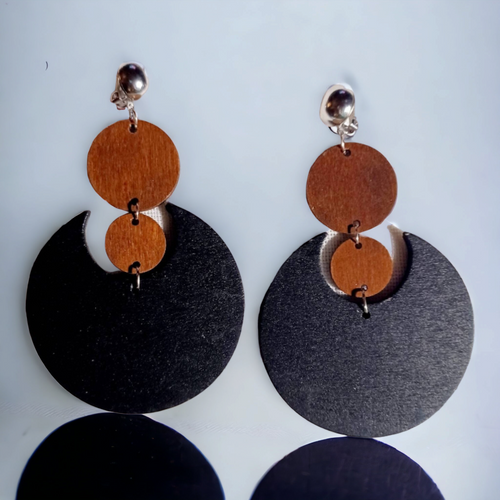 Handmade geometric Natural Wood Clip On Earrings Kargo Fresh