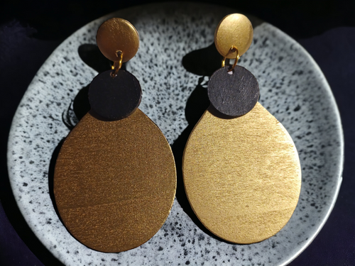 Handmade geometric handpainted wood clip on earrings Kargo Fresh