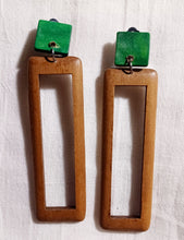 Load image into Gallery viewer, Handmade geometric wood clip on earrings Kargo Fresh
