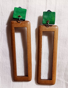 Handmade geometric wood clip on earrings Kargo Fresh