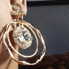 Load image into Gallery viewer, Handmade gold and rhinestone hoop clip ons Kargo Fresh
