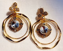Load image into Gallery viewer, Handmade gold and rhinestone hoop clip ons Kargo Fresh
