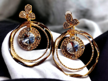 Load image into Gallery viewer, Handmade gold and rhinestone hoop clip ons Kargo Fresh
