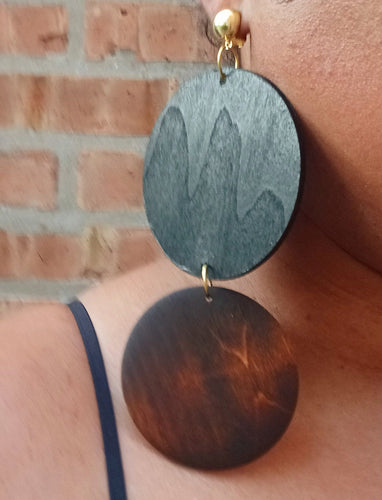 Handmade large geometric wood clip on earrings Kargo Fresh