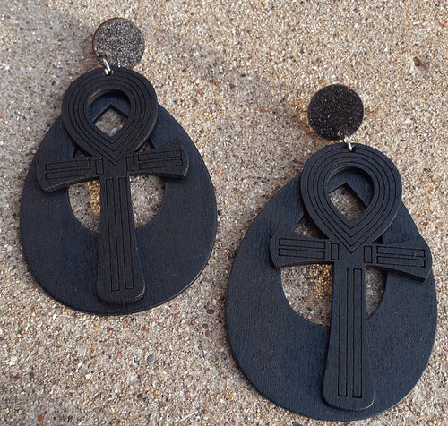 Handmade large wooden Ankh Earrings Kargo Fresh