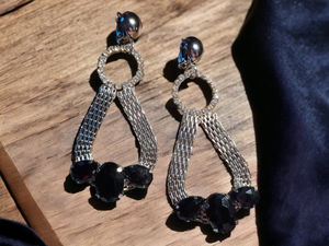 Handmade metal mesh and crystal clip on earrings Kargo Fresh