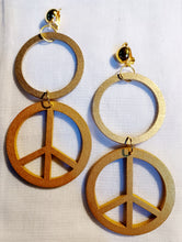 Load image into Gallery viewer, Handmade peace symbol wooden clip on earrings Kargo Fresh
