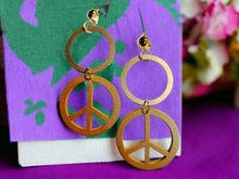 Load image into Gallery viewer, Handmade peace symbol wooden clip on earrings Kargo Fresh
