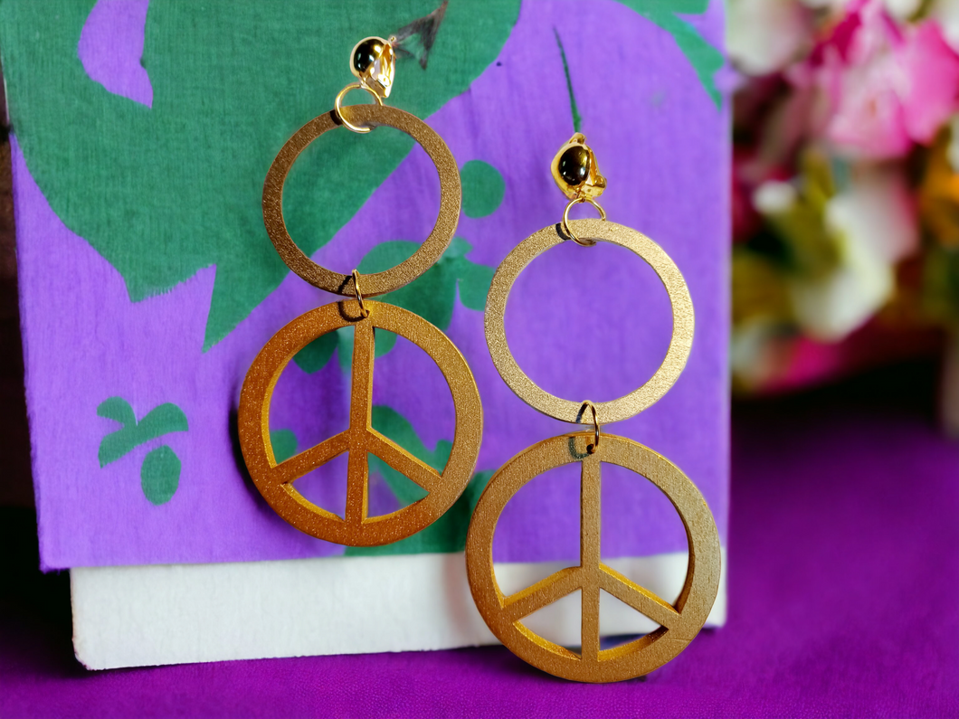 Handmade peace symbol wooden clip on earrings Kargo Fresh