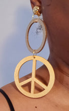 Load image into Gallery viewer, Handmade peace symbol wooden clip on earrings Kargo Fresh
