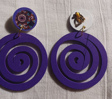 Load image into Gallery viewer, Handmade purple spiral wooden clip on earrings Kargo Fresh
