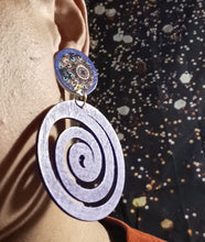 Load image into Gallery viewer, Handmade purple spiral wooden clip on earrings Kargo Fresh
