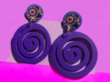Load image into Gallery viewer, Handmade purple spiral wooden clip on earrings Kargo Fresh
