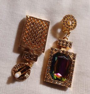 Handmade rhinestone Perfume bottle dangle clip on earrings Kargo Fresh