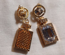 Load image into Gallery viewer, Handmade rhinestone Perfume bottle dangle clip on earrings Kargo Fresh
