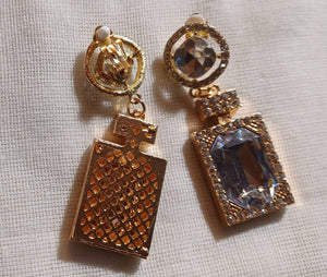 Handmade rhinestone Perfume bottle dangle clip on earrings Kargo Fresh