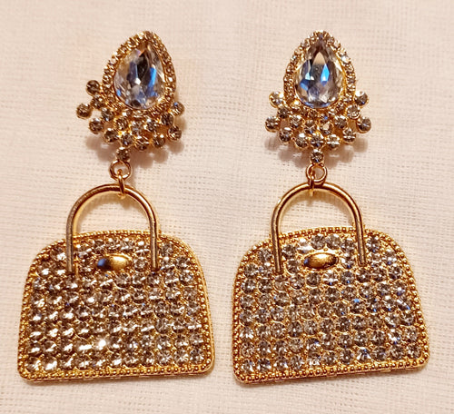 Handmade rhinestone Purse dangle clip on earrings Kargo Fresh