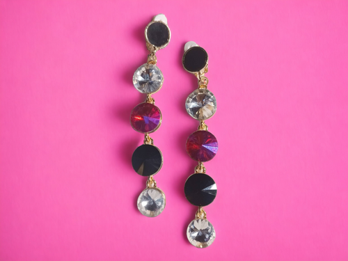 Handmade rhinestone dangle clip on earrings Kargo Fresh