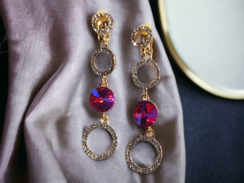 Handmade rhinestone dangle clip on earrings Kargo Fresh