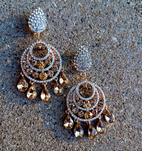 Handmade rhinestone dangle clip on earrings Kargo Fresh