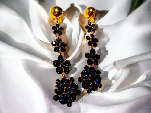 Handmade rhinestone dangle clip on earrings blue rhinestone Kargo Fresh