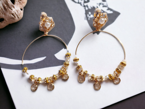 Handmade rhinestone glam boho bead clip on hoops Kargo Fresh