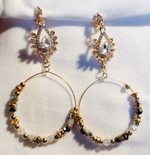 Handmade rhinestone glam boho bead clip on hoops Kargo Fresh