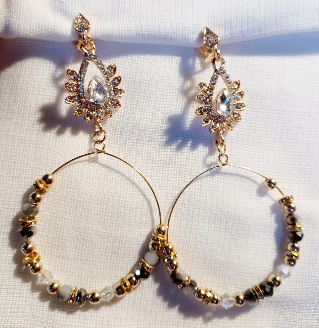 Handmade rhinestone glam boho bead clip on hoops Kargo Fresh