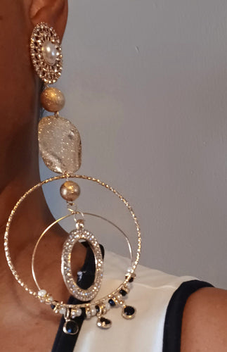 Handmade rhinestone glam boho bead clip on hoops Kargo Fresh