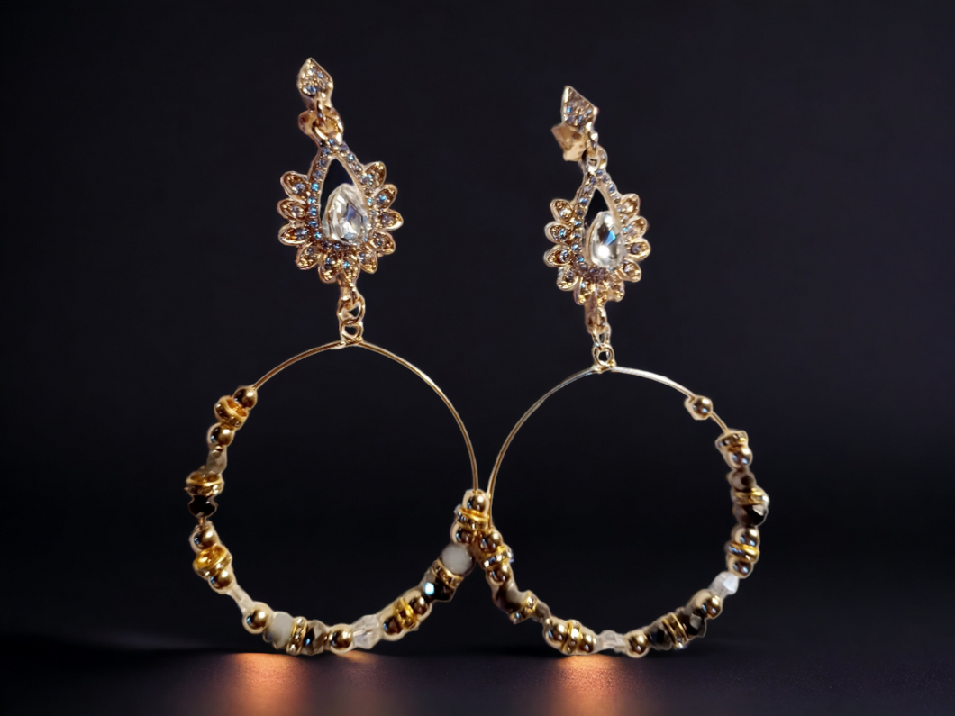 Handmade rhinestone glam boho bead clip on hoops Kargo Fresh