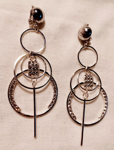 Handmade silver Blingy  Clip on Hoop Earrings 3 inch Kargo Fresh