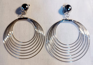 Handmade silver Clip on multi Hoop Earrings 3 inch Kargo Fresh