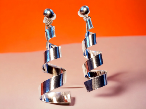 Handmade silver metal spiral clip on earrings Kargo Fresh